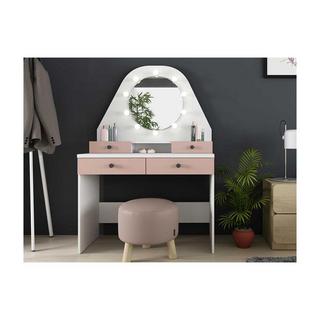 Vente-unique  Coiffeuse GABRIELA Miroir à  LEDs rangements rose poudré 