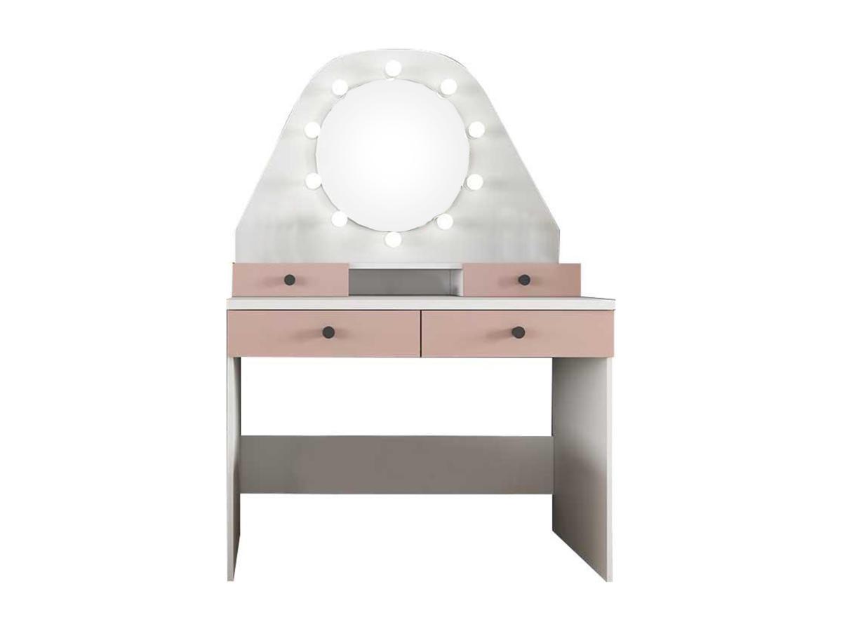 Vente-unique  Coiffeuse GABRIELA Miroir à  LEDs rangements rose poudré 