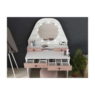 Vente-unique  Coiffeuse GABRIELA Miroir à  LEDs rangements rose poudré 