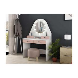 Vente-unique  Coiffeuse GABRIELA Miroir à  LEDs rangements rose poudré 