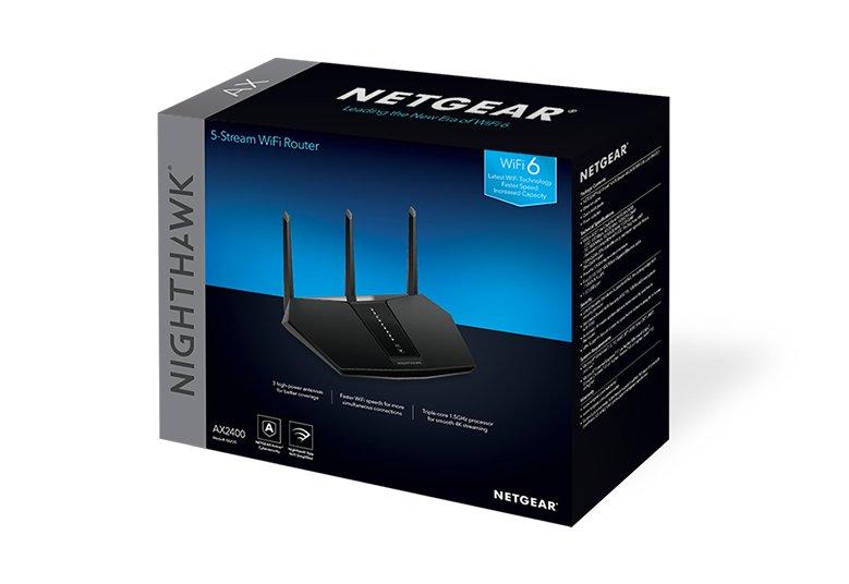 NETGEAR  Nighthawk AX/5-Stream AX2400 WiFi 6 Router (RAX30) router wireless Gigabit Ethernet Dual-band (2.4 GHz/5 GHz) Nero 