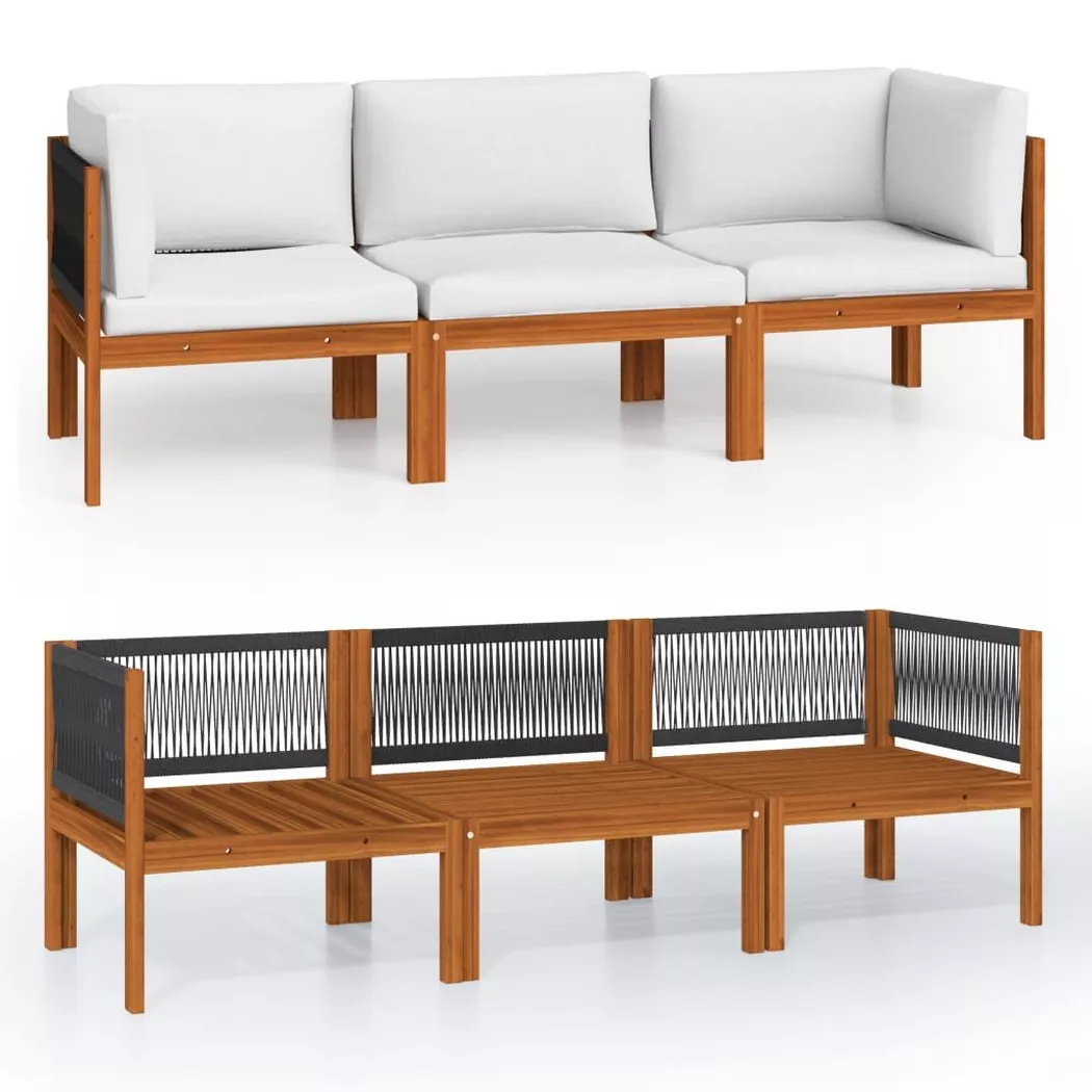 Canapé de jardin à 3 places avec coussin Bois d acacia massif
