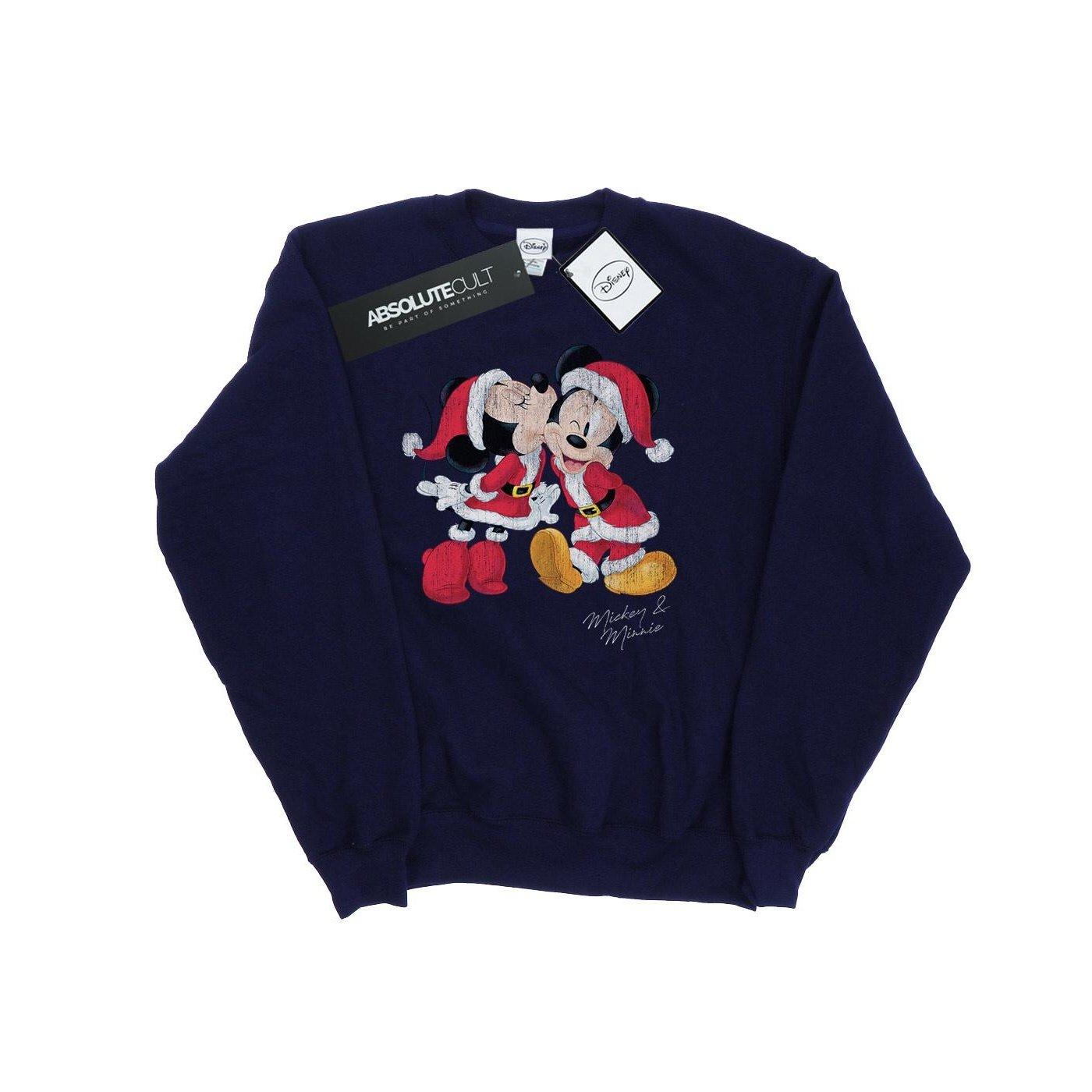 Image of Mickey And Minnie Christmas Kiss Sweatshirt Unisex Marine 116