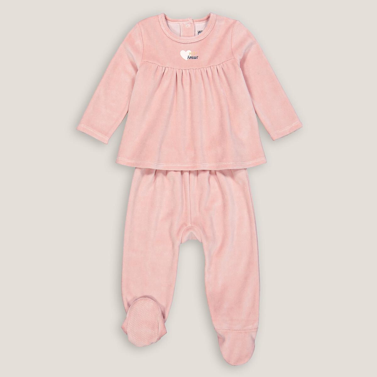 Image of 2-teiliger Samt-pyjama Mit Füssen Unisex Rosa 3A
