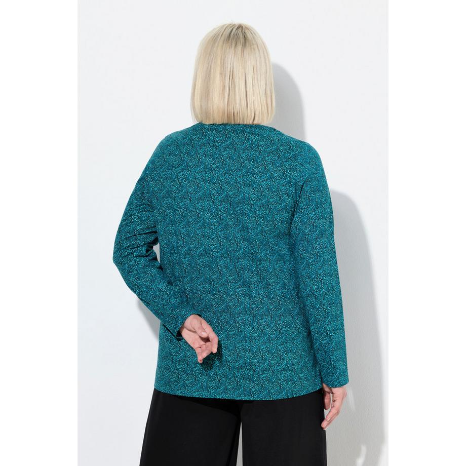 Ulla Popken Bedrucktes A-Linien V-Ausschnitt Langarmshirt  