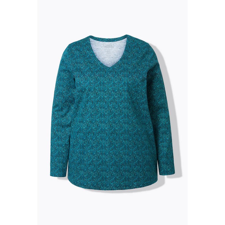 Ulla Popken Bedrucktes A-Linien V-Ausschnitt Langarmshirt  