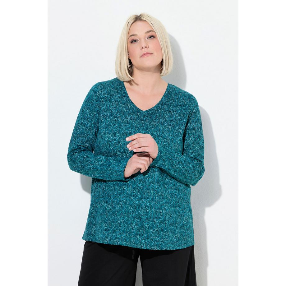 Ulla Popken Bedrucktes A-Linien V-Ausschnitt Langarmshirt  
