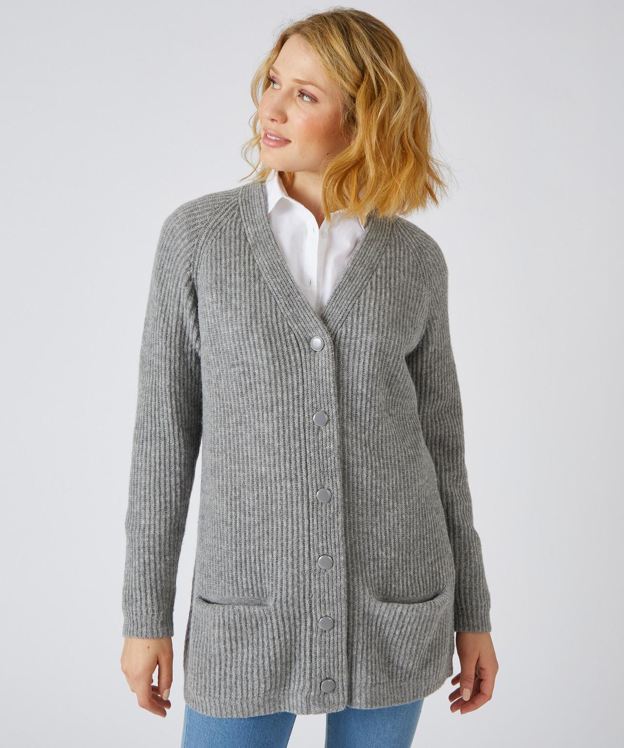 Damart  Lange Strickjacke aus Wollmix, Patentrippstrick , Knopfleiste. 