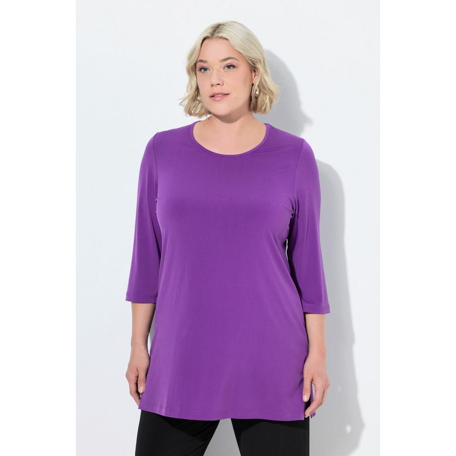 Ulla Popken T-shirt long Polka Dot Col Rond Manches 3/4  