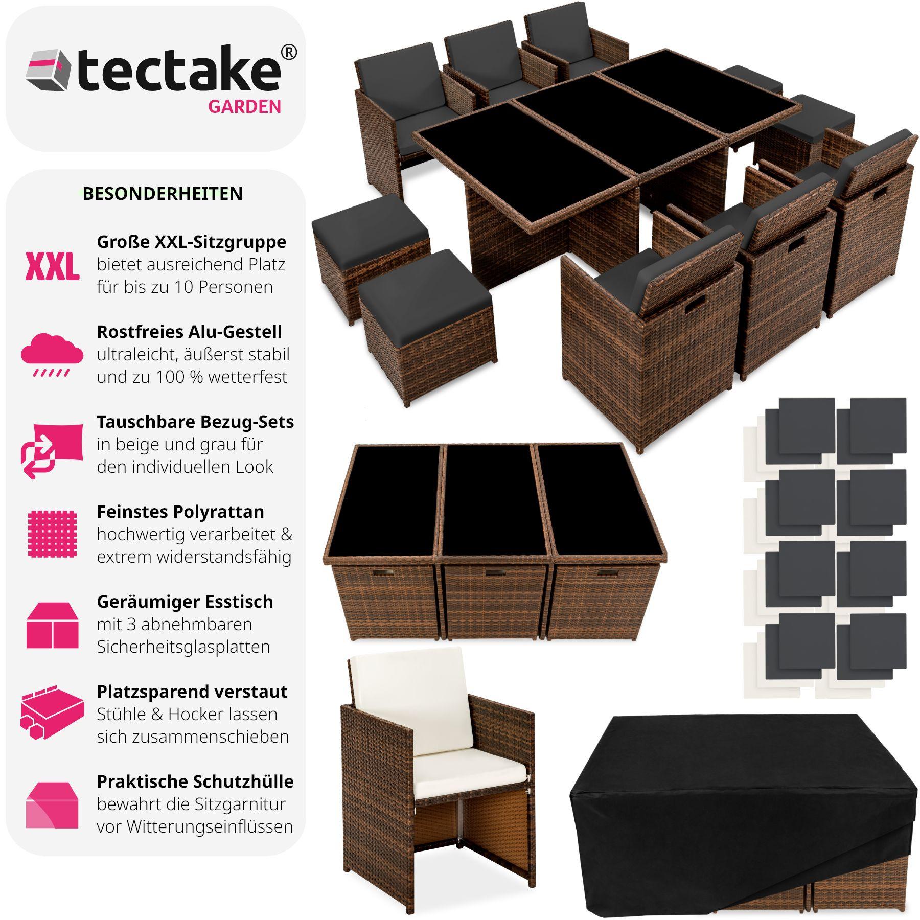 Tectake Aluminium Rattan Sitzgruppe New York 6+4+1 mit Schutzhülle  