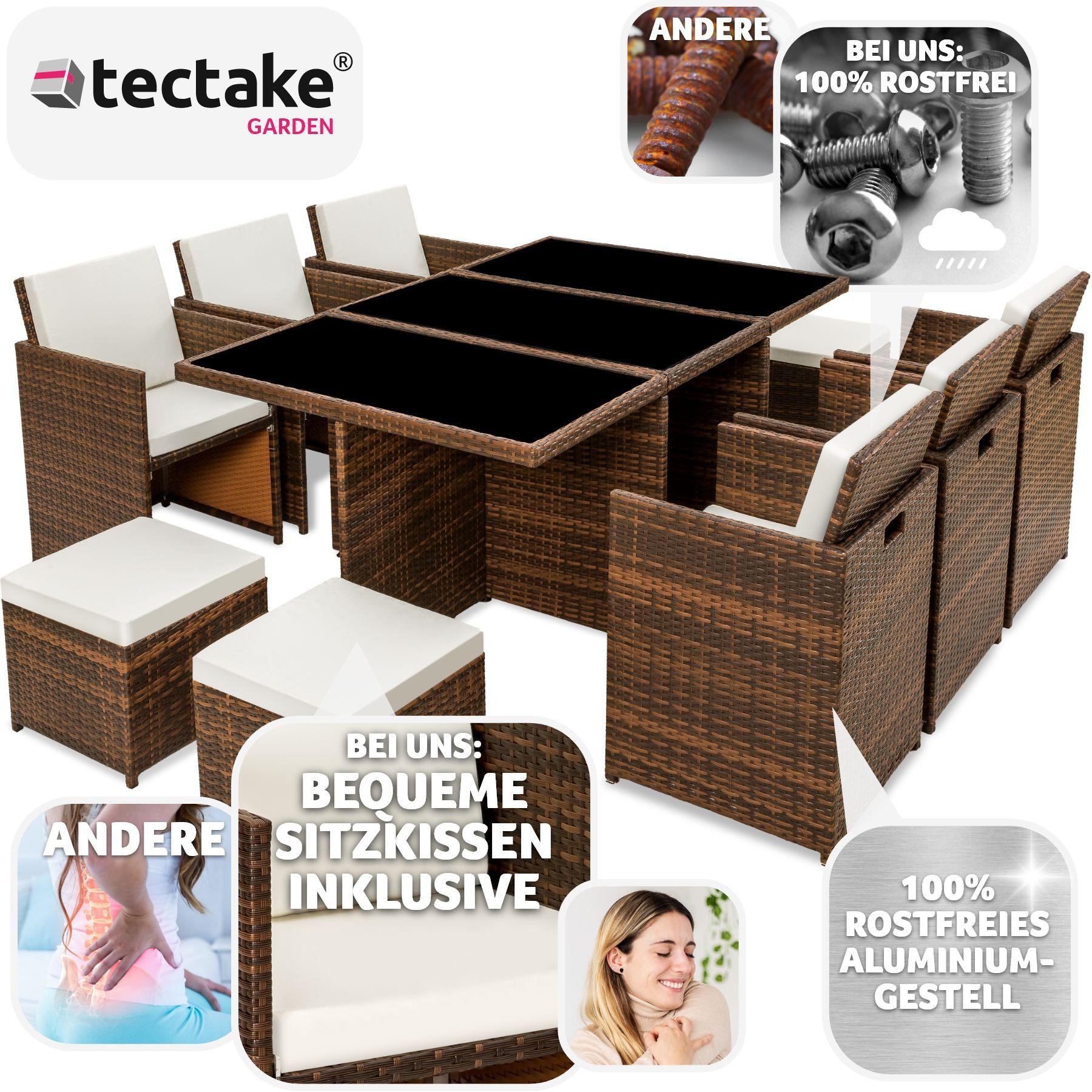 Tectake Aluminium Rattan Sitzgruppe New York 6+4+1 mit Schutzhülle  