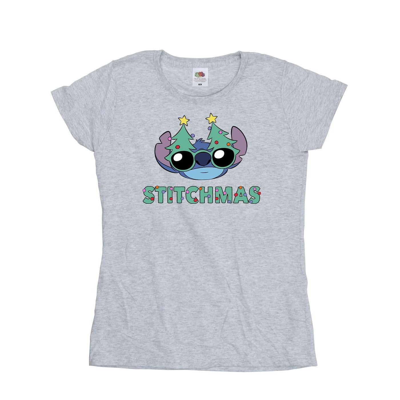 Image of Lilo & Stitch Stitchmas Glasses Tshirt Damen Grau XXL