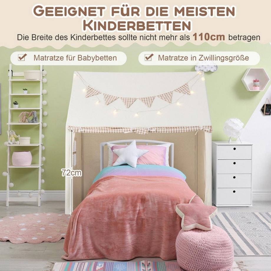 Northix  Kinderzelt für Drinnen Kinder Spielhaus mit Matte & Lichtern 125 x 100 x 127 cm Beige 