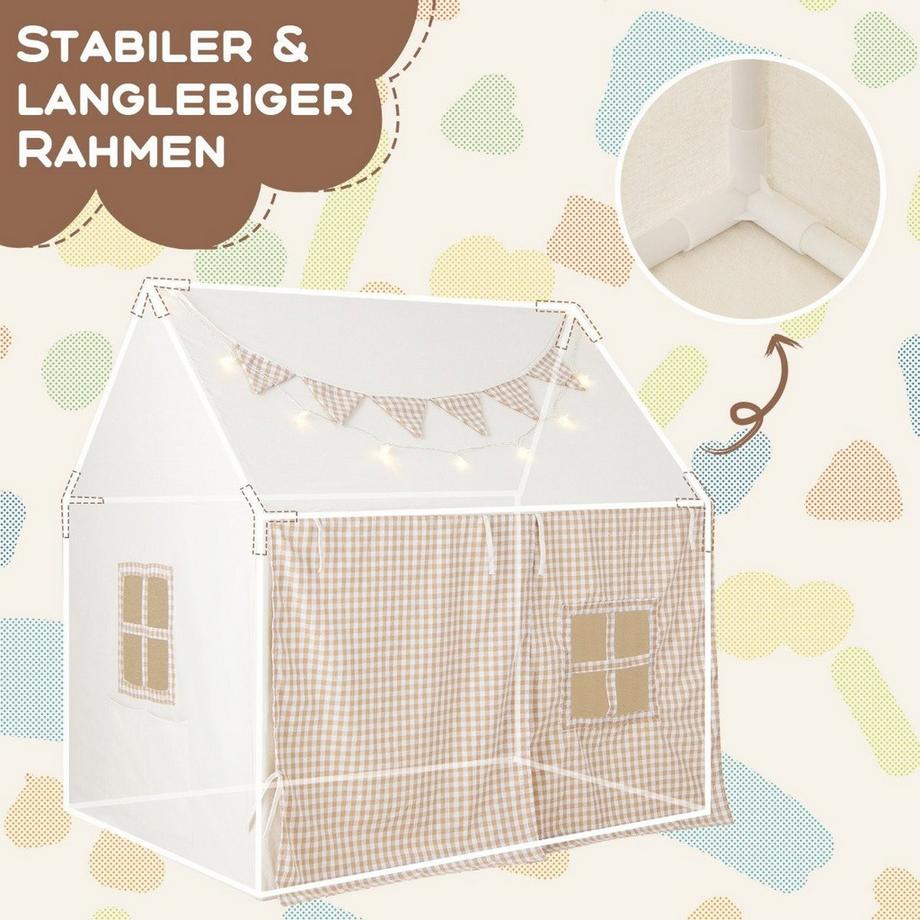 Northix  Kinderzelt für Drinnen Kinder Spielhaus mit Matte & Lichtern 125 x 100 x 127 cm Beige 