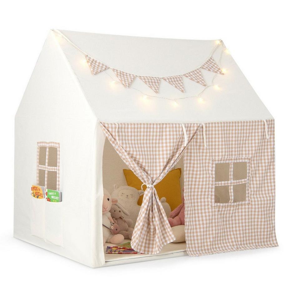 Northix  Kinderzelt für Drinnen Kinder Spielhaus mit Matte & Lichtern 125 x 100 x 127 cm Beige 