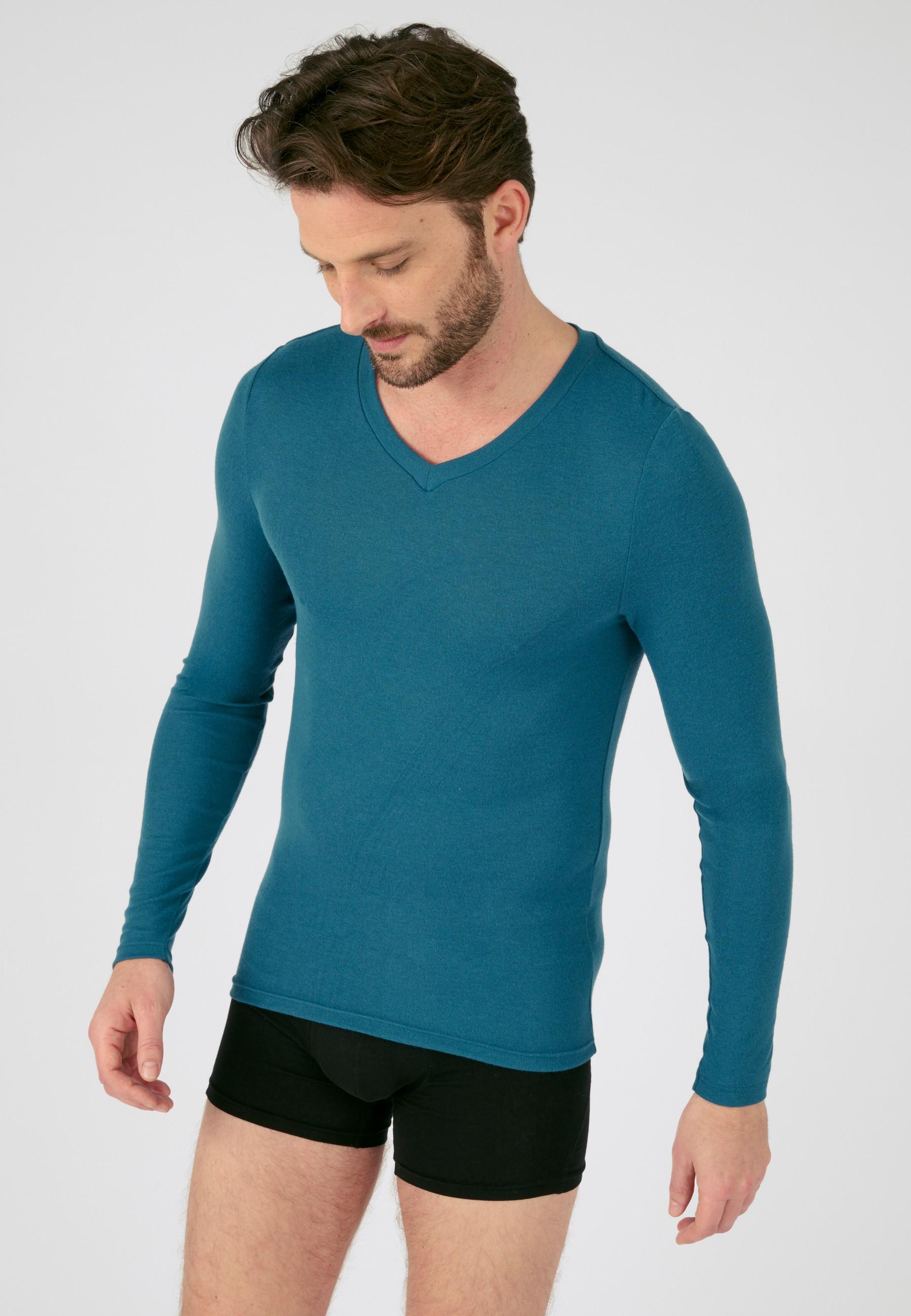 Image of Langärmeliges Shirt Mit V-ausschnitt, Wärmegrad Medium 3. Herren Blau 3XL