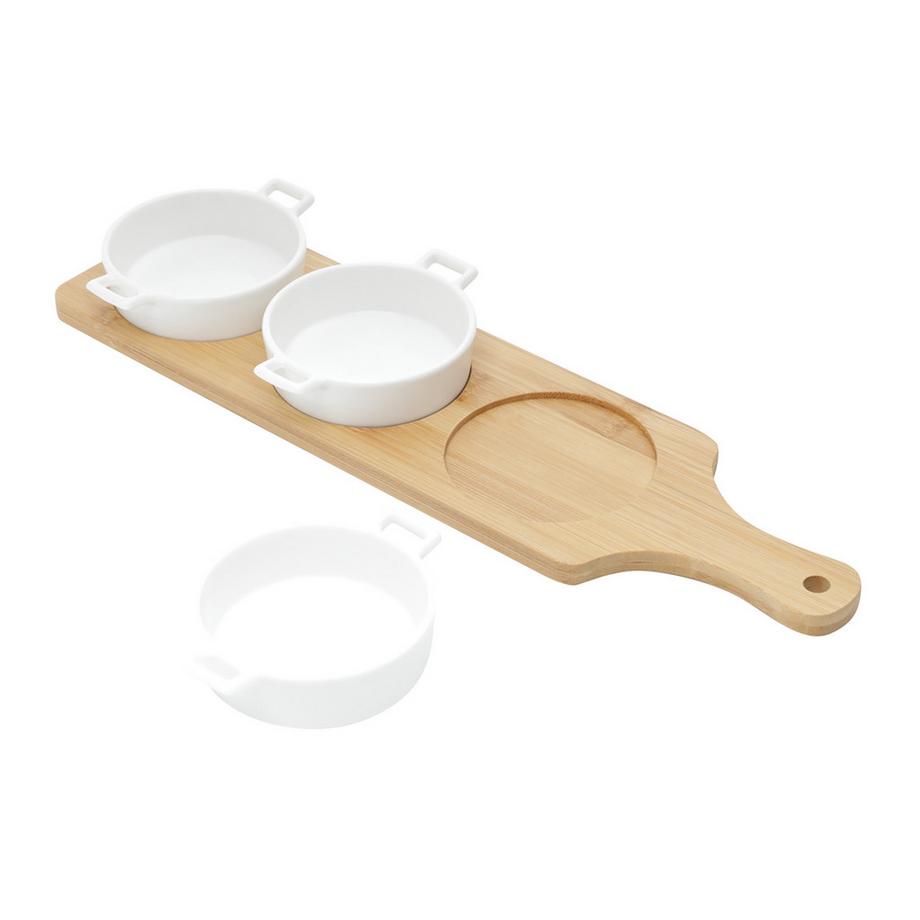 Bon Gourmet Set aus 3 Porzellanplatten mit Brett.  