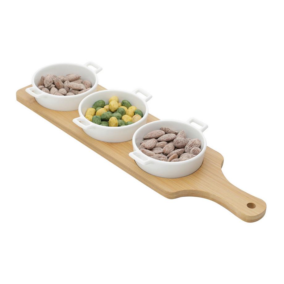 Bon Gourmet Set aus 3 Porzellanplatten mit Brett.  