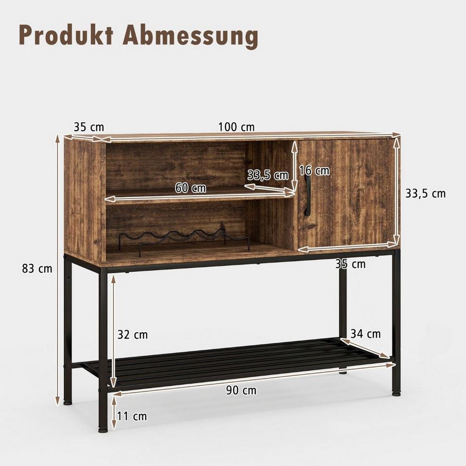 Northix Meuble bar avec casier à vin et étagères table console en bois avec structure en métal pour salle à manger 100 x 35 x 83 cm café  