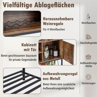 Northix Barschrank mit Weinregalen und Ablageflächen Konsolentisch aus Holz mit Metallrahmen für Esszimmer 100 x 35 x 83 cm Kaffee  