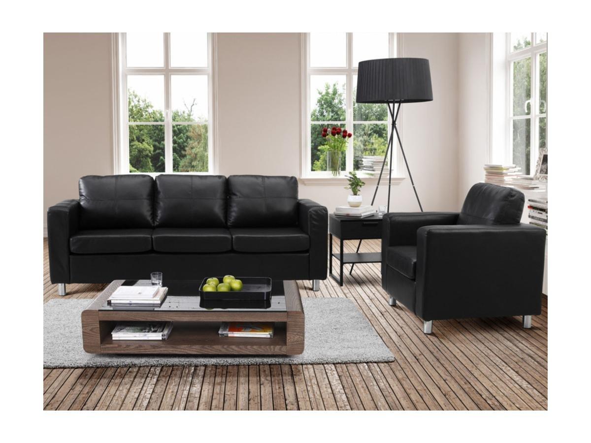 Image of Couchgarnitur 3+1 - Kunstleder - Schwarz - ACKLEY Couchgarnitur 3+1 - Kunstleder - Schwarz - ACKLEY