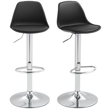 Lot de 2 tabourets de bar, chaises de bar rembourrées avec cadre en acier, dossier, chaises de cuisine réglables en hauteur avec repose-pieds, tabouret de comptoir rotatif à 360° pour cuisine, salon, salle à manger, simili cuir noir Aosom