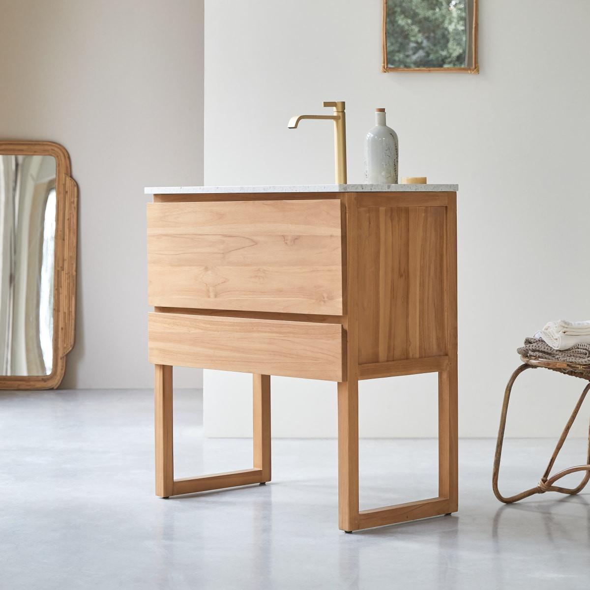 Tikamoon Mobile per il bagno in teak massello e terrazzo premium Moon 80 cm Edgar  