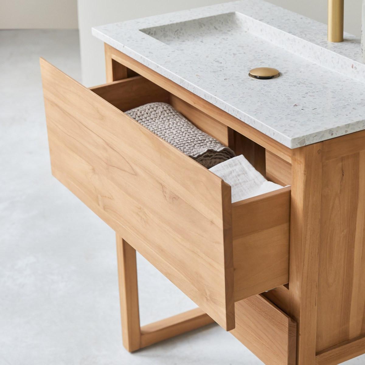 Tikamoon Mobile per il bagno in teak massello e terrazzo premium Moon 80 cm Edgar  