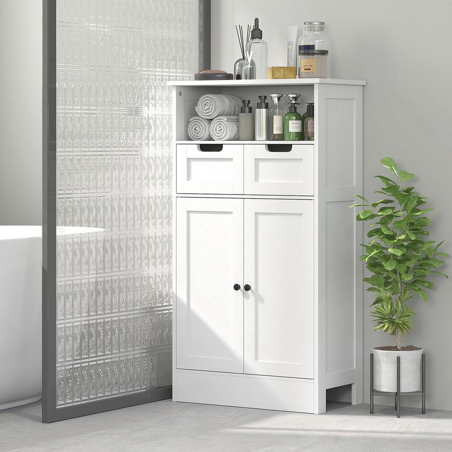 Northio Meuble de salle de bain, meuble de salle de bain, meuble de rangement avec étagère réglable, meuble bas avec 2 tiroirs, meuble de porte, pour salle de bain, salon 60 x 30 x 108,8 cm, blanc  