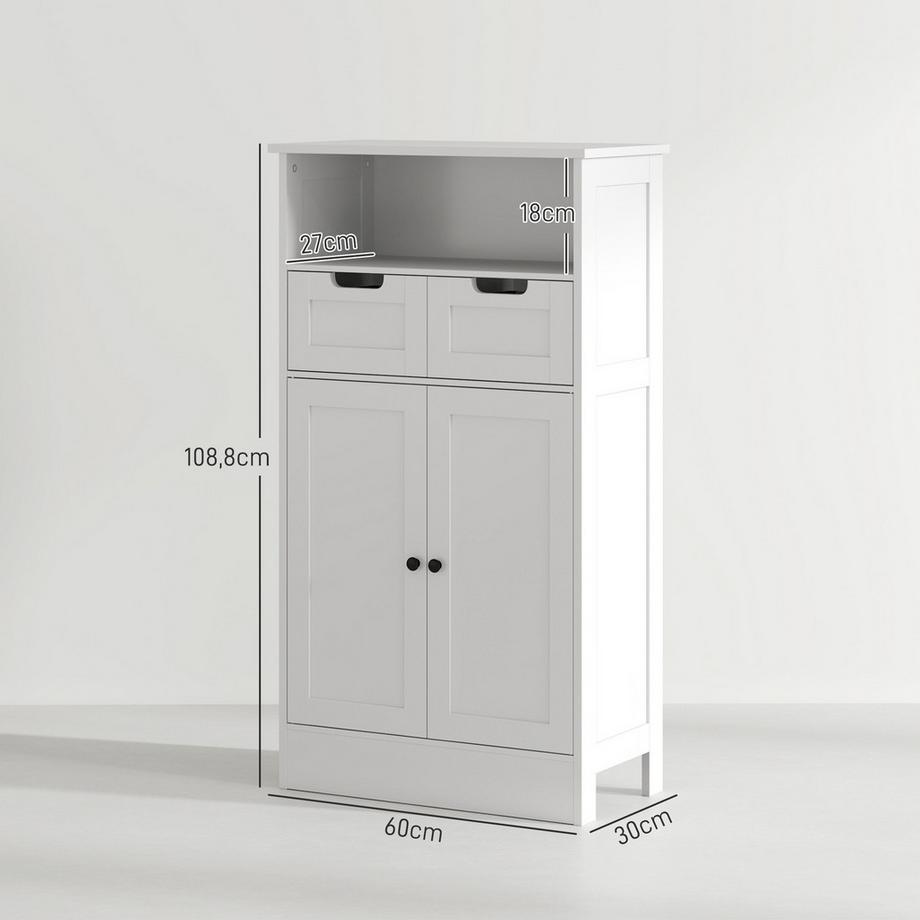 Northio Meuble de salle de bain, meuble de salle de bain, meuble de rangement avec étagère réglable, meuble bas avec 2 tiroirs, meuble de porte, pour salle de bain, salon 60 x 30 x 108,8 cm, blanc  