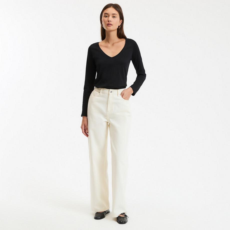 La Redoute Collections Cotone Biologico Maniche Lunghe Scollo a V Maglietta  