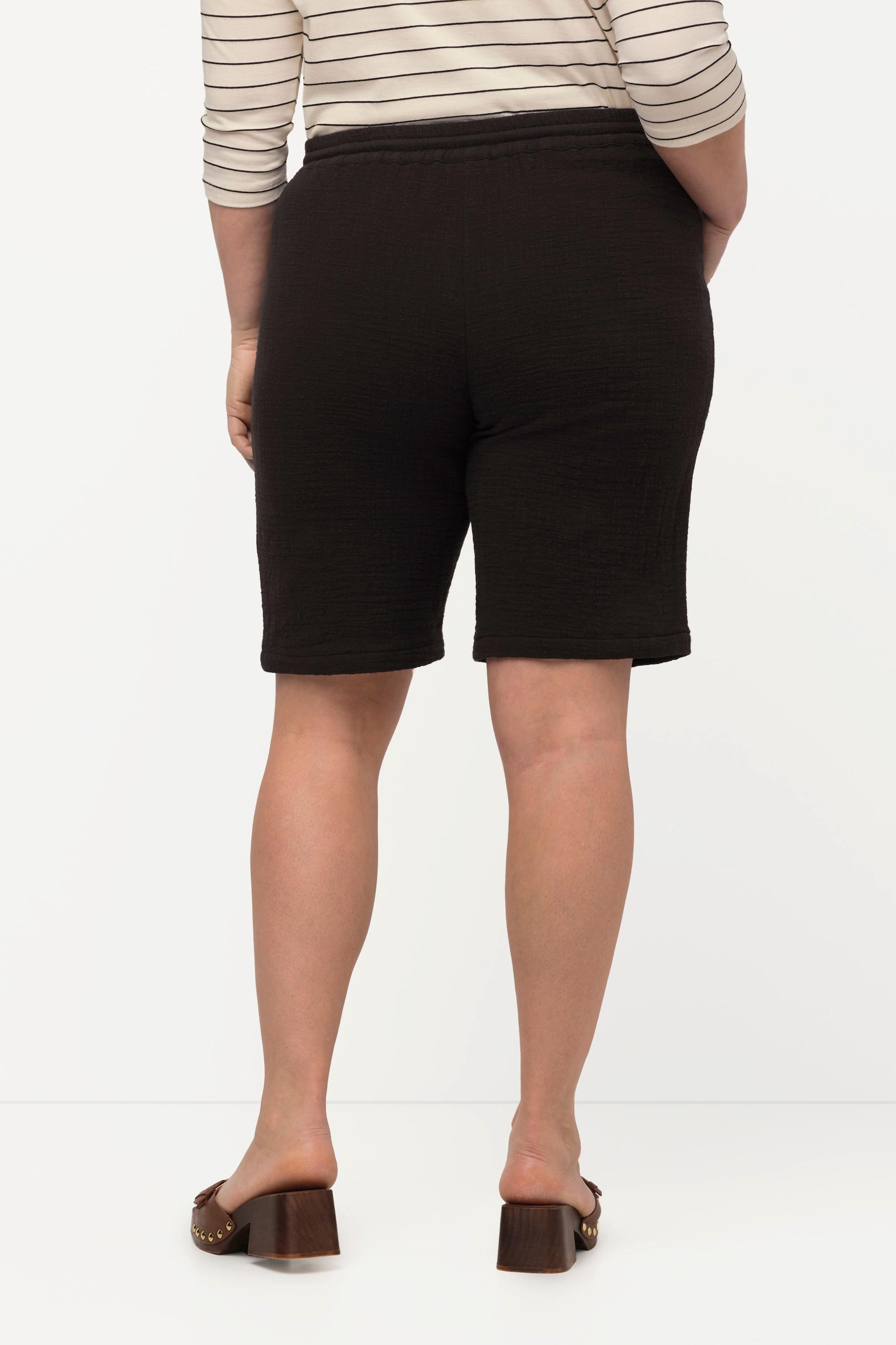 Ulla Popken Short Gaufré Coupe Large Taille Élastique Coton Bio  