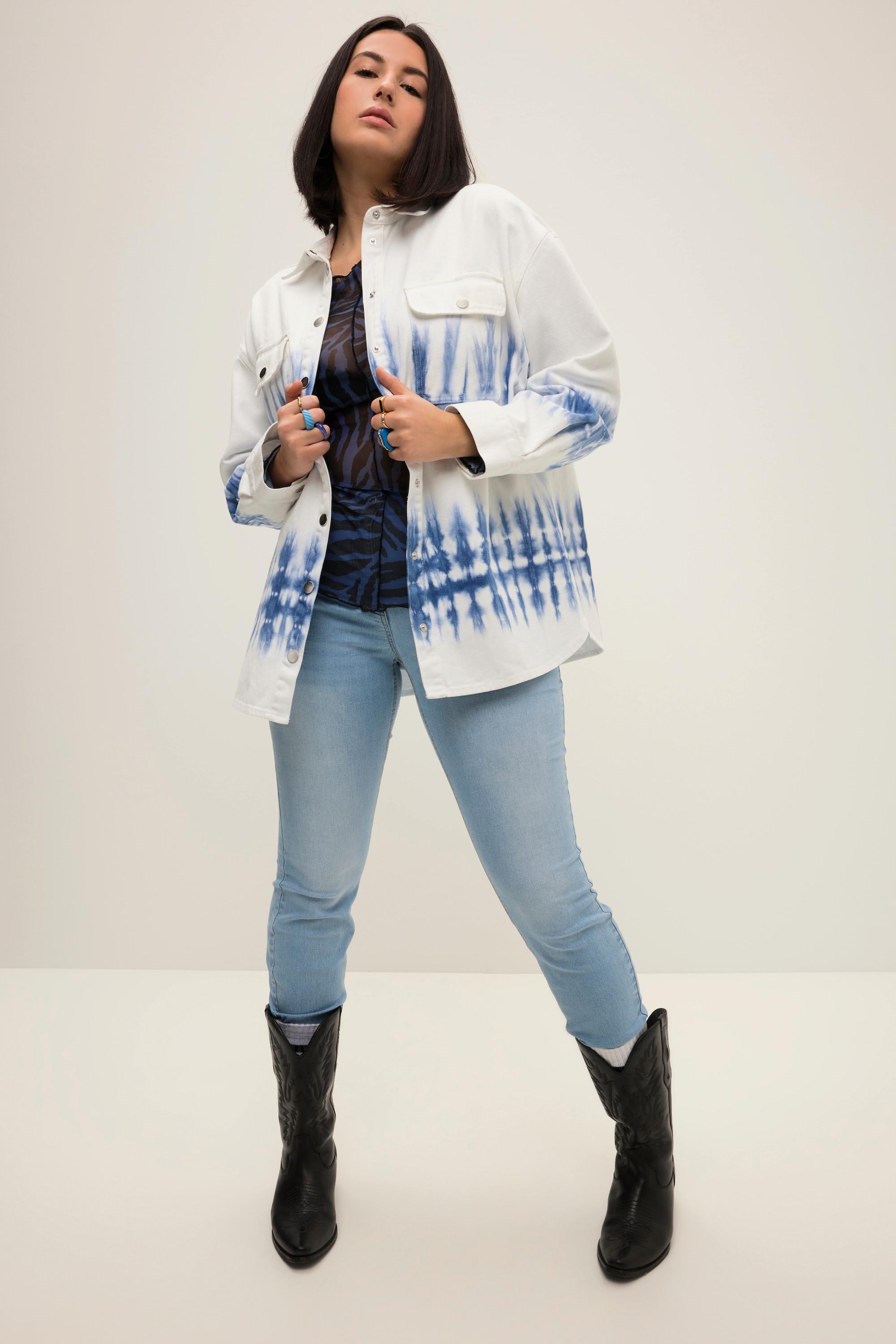 Studio Untold  Camicia di jeans dal taglio oversize con righe batik, collo da camicia e maniche lunghe 