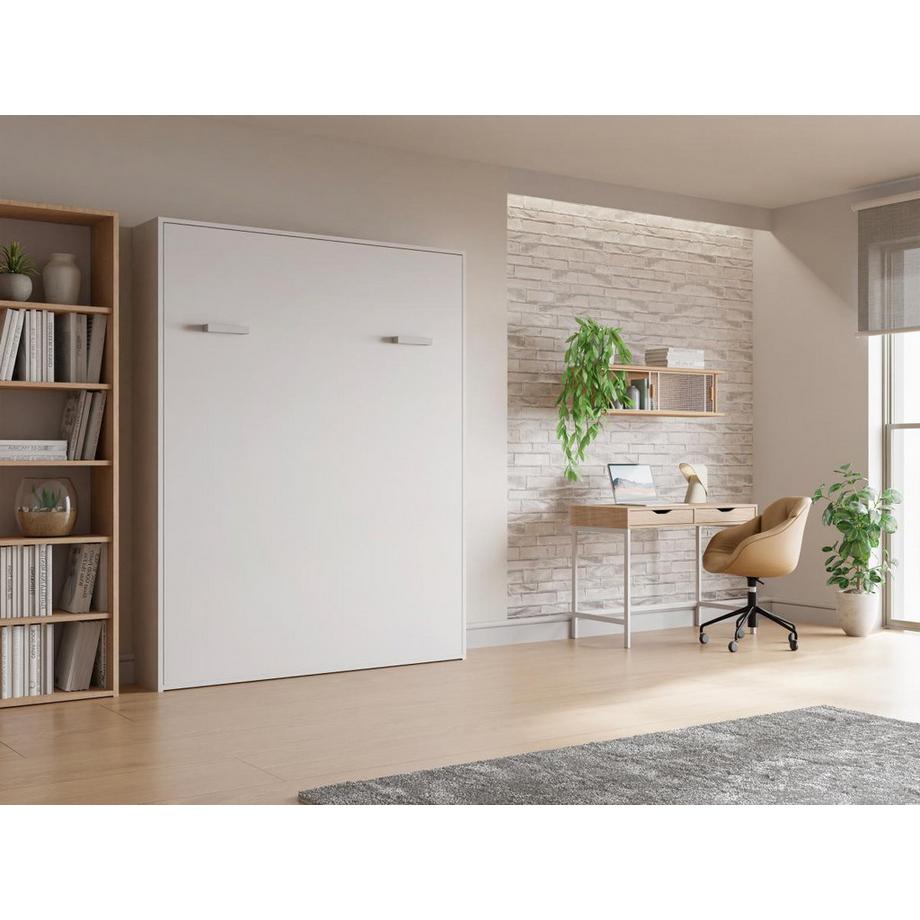 Vente-unique Letto estraibile 160 x 200 cm Apertura verticale manuale Bianco + Materasso - MALINA II  