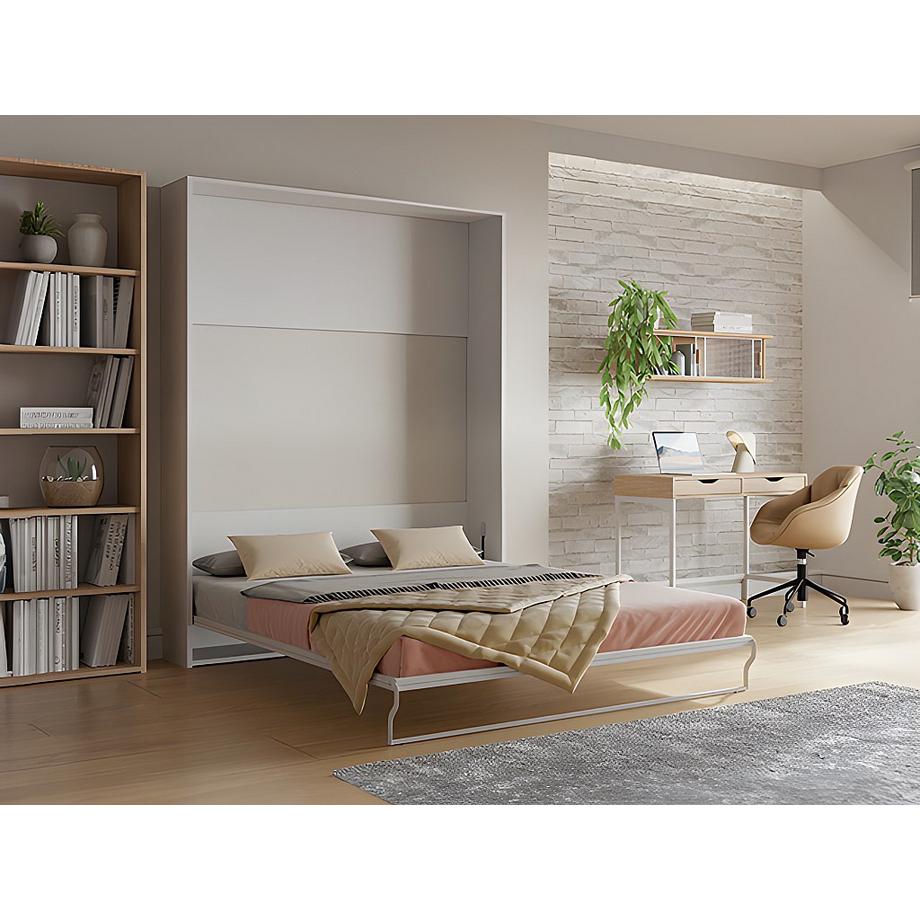 Vente-unique Letto estraibile 160 x 200 cm Apertura verticale manuale Bianco + Materasso - MALINA II  