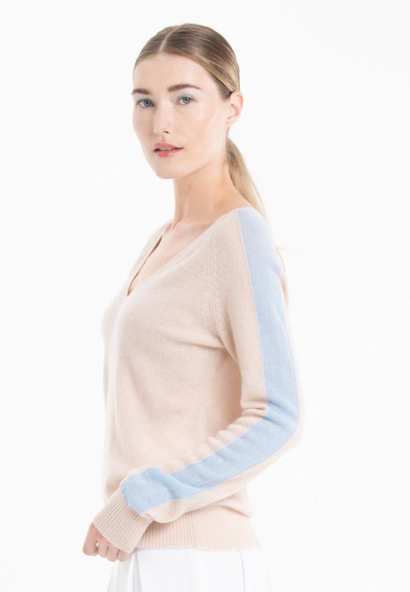 Studio Cashmere8  Pullover mit V-Ausschnitt und Streifen an den Ärmeln - 100 % Kaschmir RIA 1 