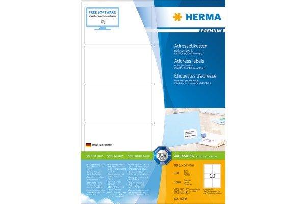 HERMA HERMA Etiketten PREMIUM 99.1x57mm 4268 weiss,perm. 1000 St./100 Bl.  