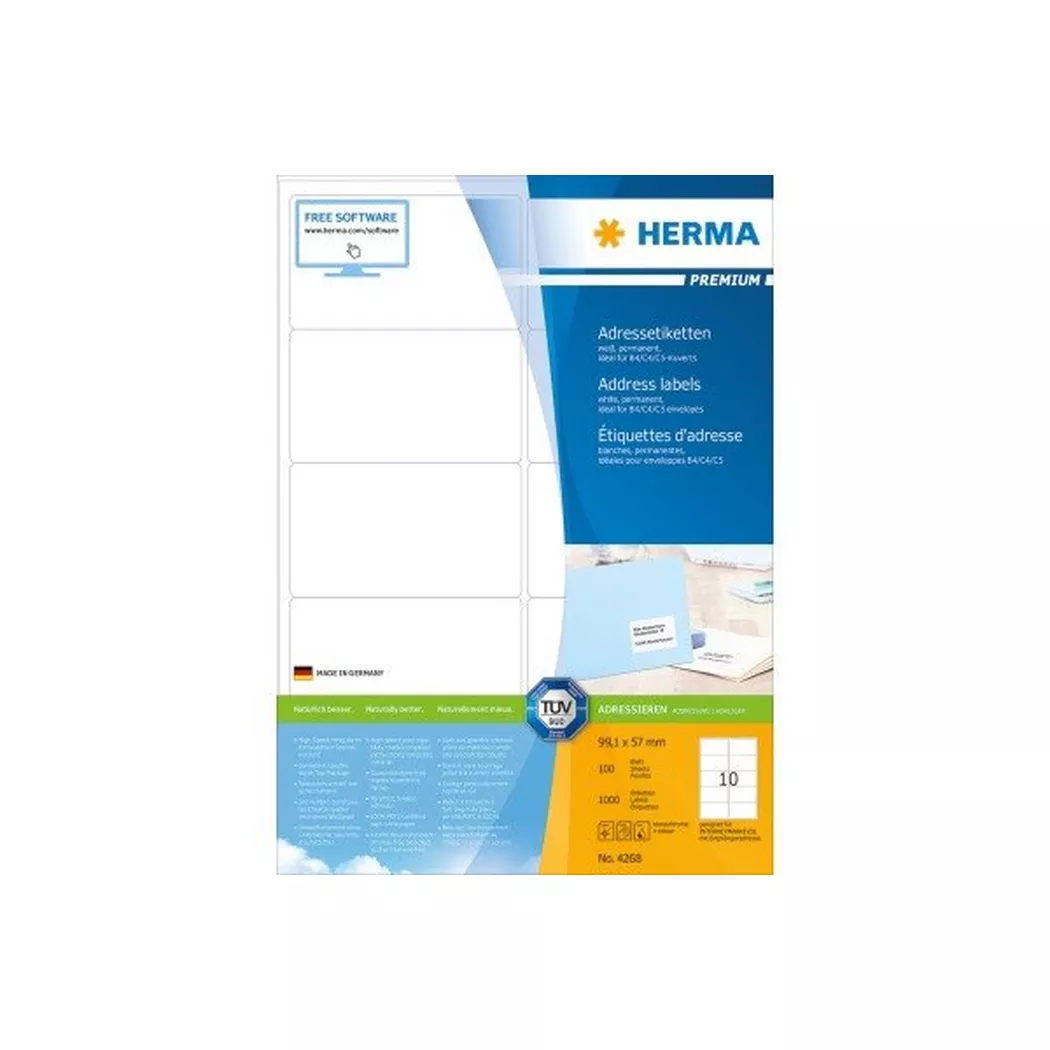HERMA – Etiketten PREMIUM 99.1x57mm 4268 weiss,perm. 1000 St./100 Bl., One Size