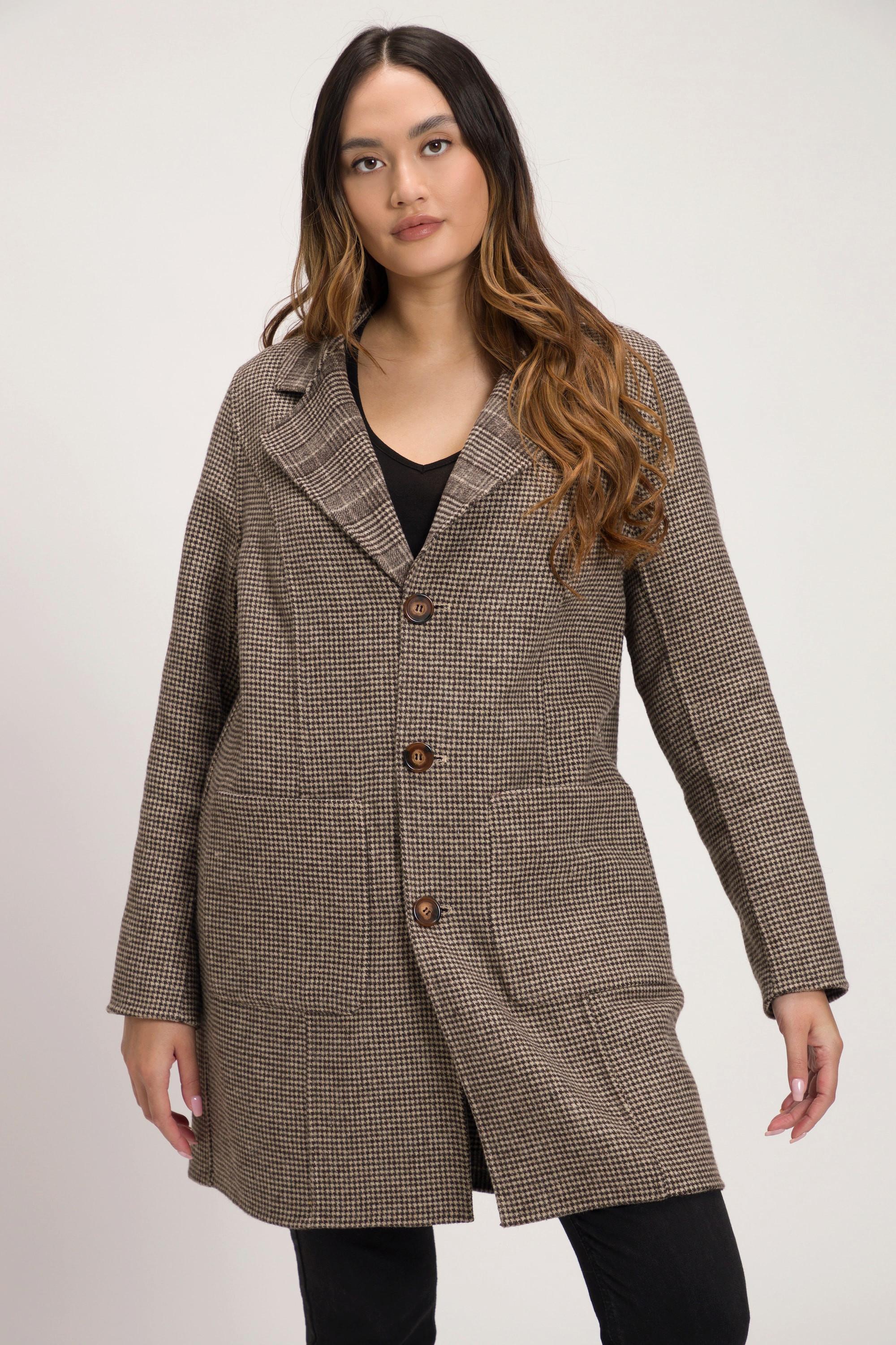 Ulla Popken  Cappotto double face con quadri/pied-de-poule, revers e cuciture princesse 