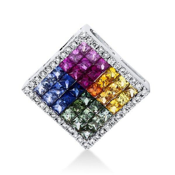 Image of Anhänger 750/18k Weissgold Diamant 0.23ct. Safir 2.13ct. Damen Silber 19MM