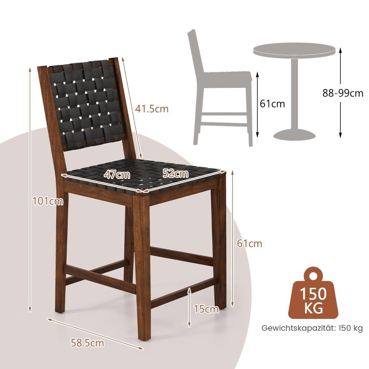 Northix Lot de 2 chaises de salle à manger avec dossier tressé, chaise en bois, capacité de charge jusqu'à 150 kg, noir  