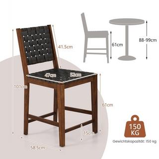 Northix Lot de 2 chaises de salle à manger avec dossier tressé, chaise en bois, capacité de charge jusqu'à 150 kg, noir  