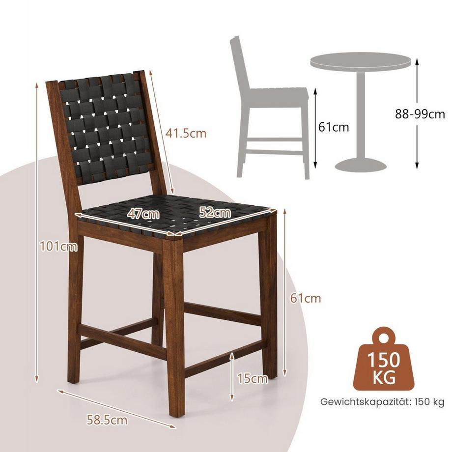 Northix Set di 2 sedie per sala da pranzo con schienale intrecciato, sedia in legno, portata fino a 150 kg, nero  