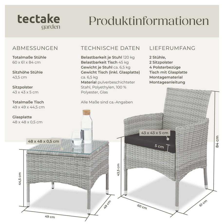 Tectake Set in rattan  Lucerna  per 2 persone  