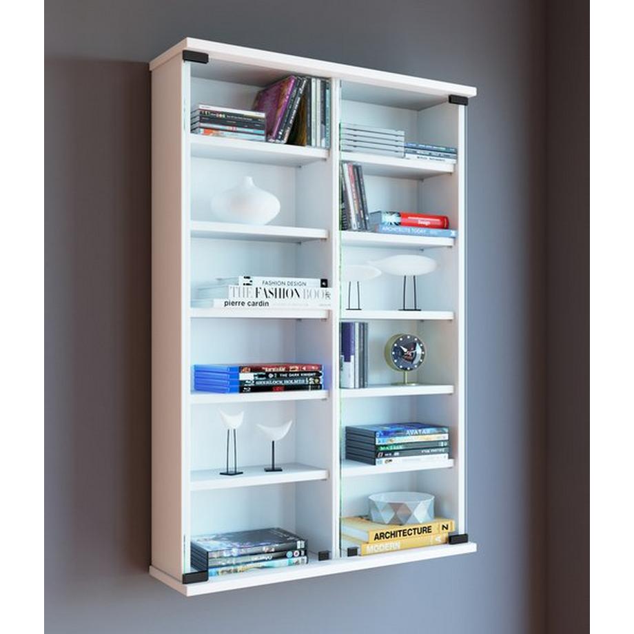 VCM Holz CD DVD Wandregal/Wandvitrine | Vitrine mit 2 ESG-Sicherheitsglastüren. | Maße: H. 92 x B. 60 x T. 18 cm | 10 variable Einlegeböden - Zuntisa  