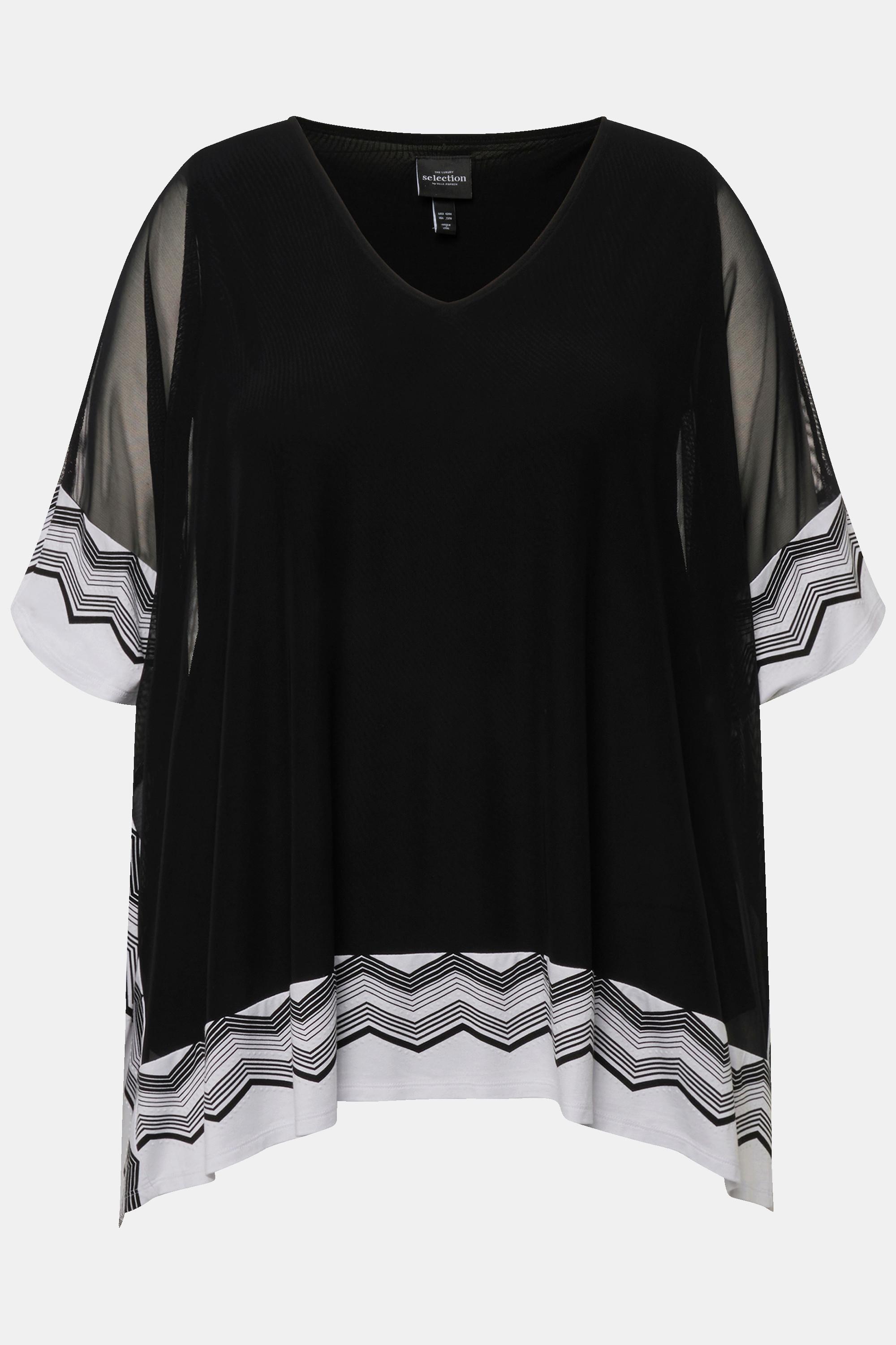 Ulla Popken  Blusa con bordure a righe, scollo a V e mezze maniche 