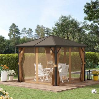 Northio Tenda da giardino per feste, 4 ganci per lanterna con pareti laterali doppie, in alluminio + poliestere, bronzo + marrone chiaro, circa 3 x 3 x 2,5 m  