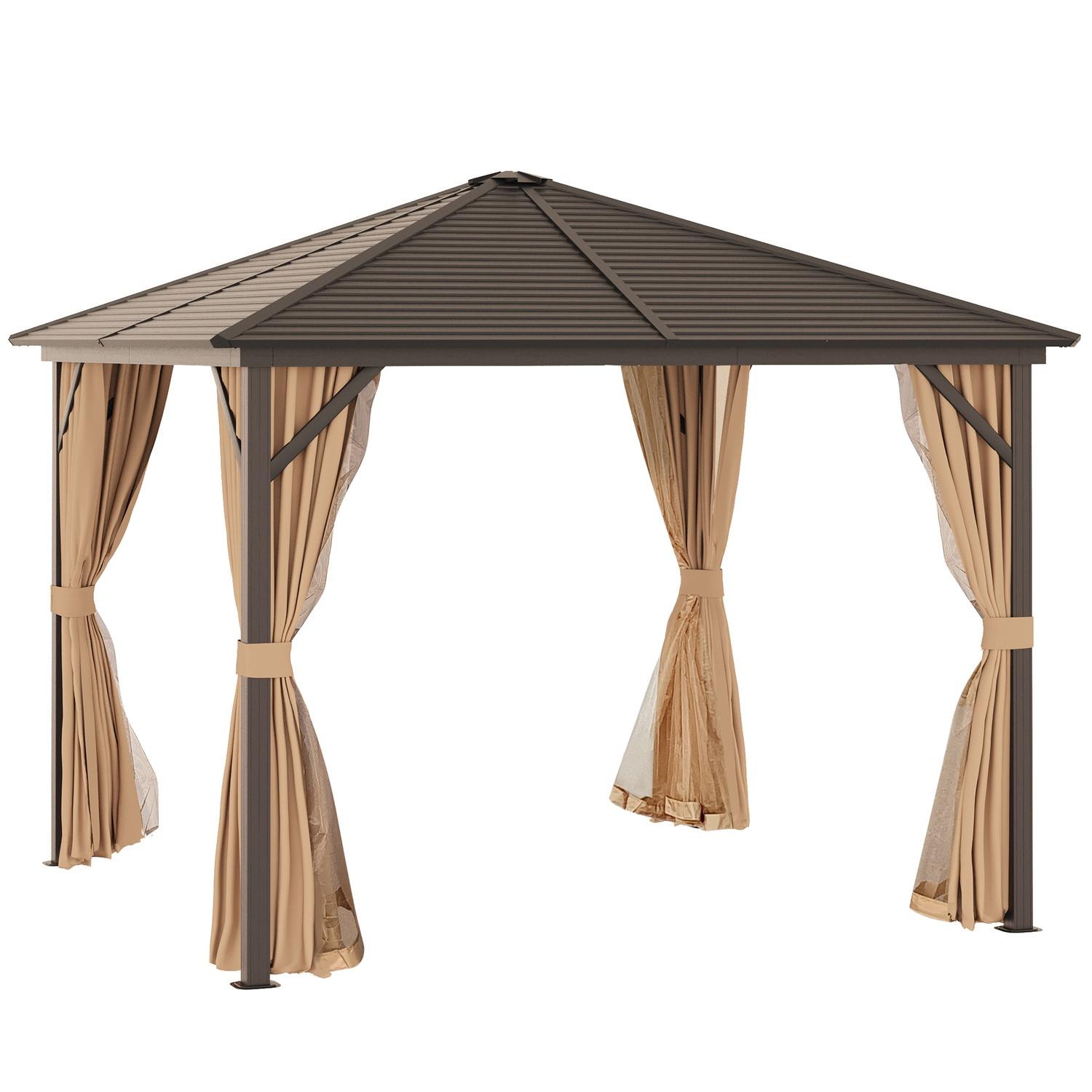 Northio Tenda da giardino per feste, 4 ganci per lanterna con pareti laterali doppie, in alluminio + poliestere, bronzo + marrone chiaro, circa 3 x 3 x 2,5 m  