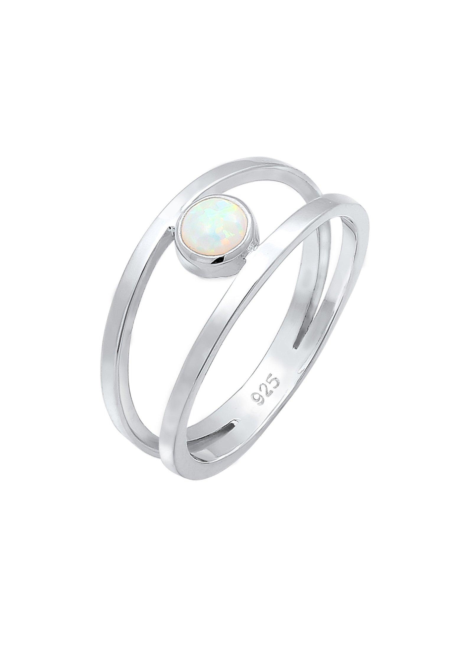 Image of Ring Bandring Zweireihig Synthetischer Opal Damen Silber 58mm
