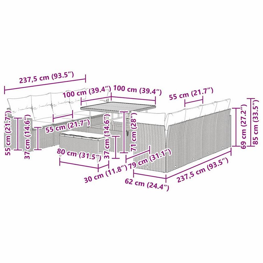 VidaXL Garten-sofa poly-rattan  